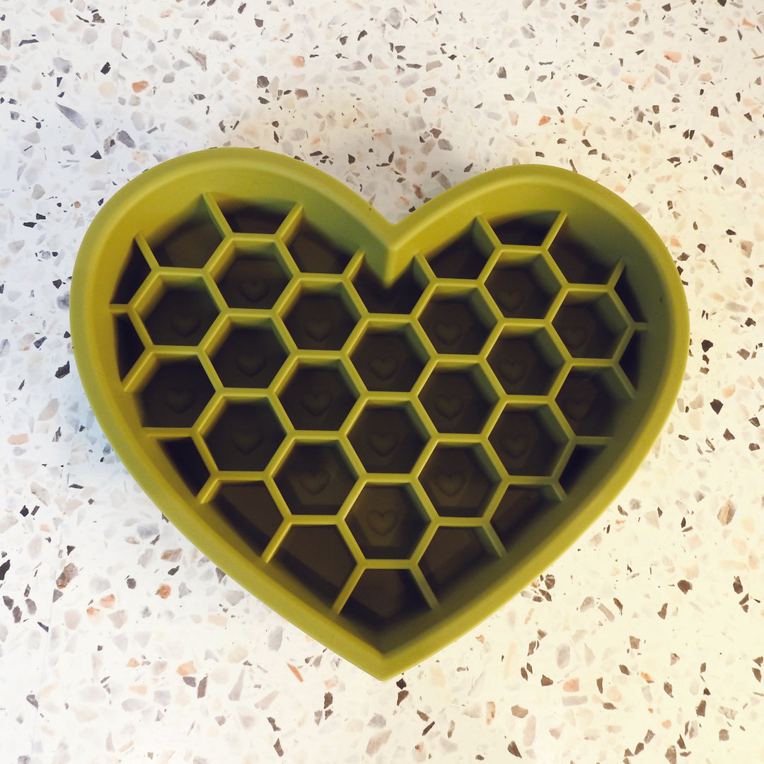 Heart Slow Feeder & LIck Mat - Olive