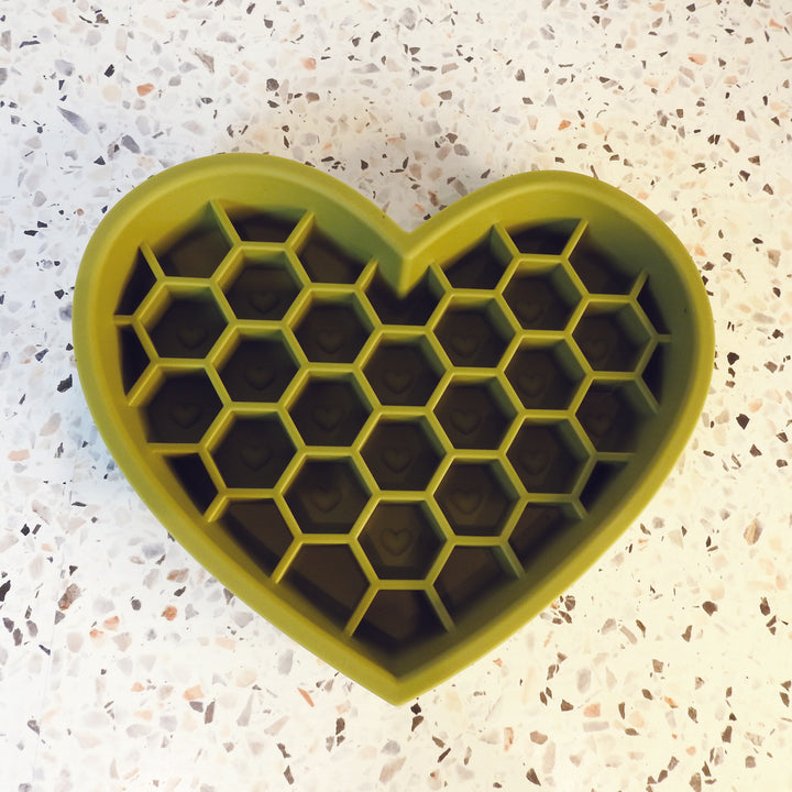Heart Slow Feeder & LIck Mat - Olive