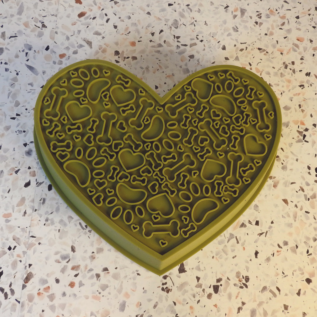 Heart Slow Feeder & LIck Mat - Olive