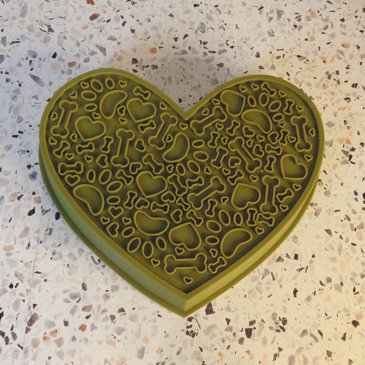 Heart Slow Feeder & LIck Mat - Olive